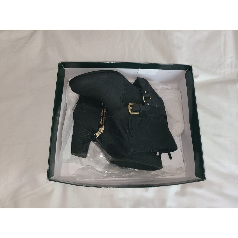 Lauren‎ Ralph Lauren Mara Black Oiled Suede Fringe Ankle Boots Womens 8.5 B